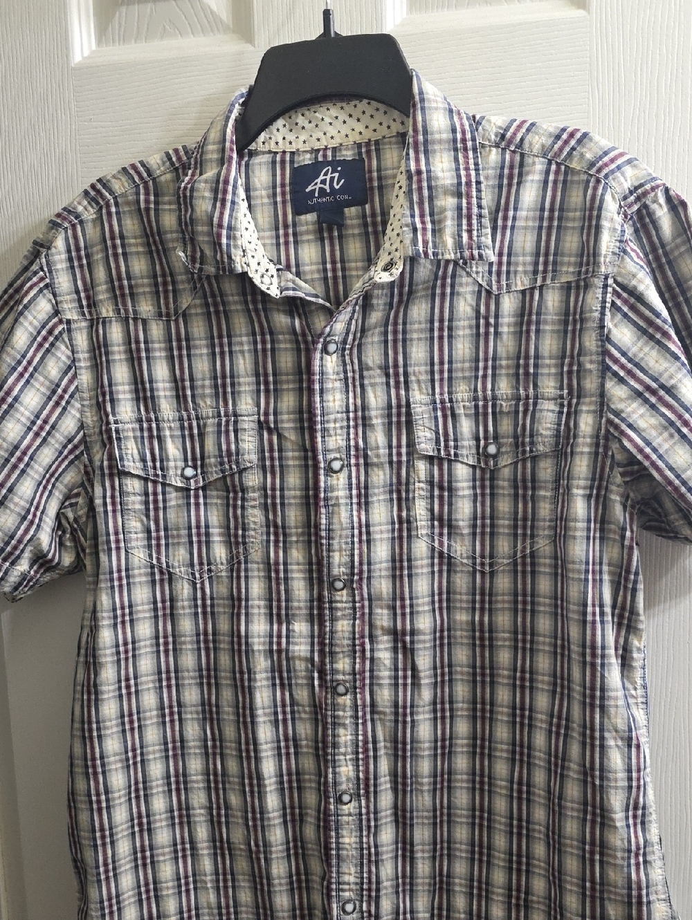 Authentic Icon Casual Men's Short-Sleeve Plaid Snap Front Shirt Size L
